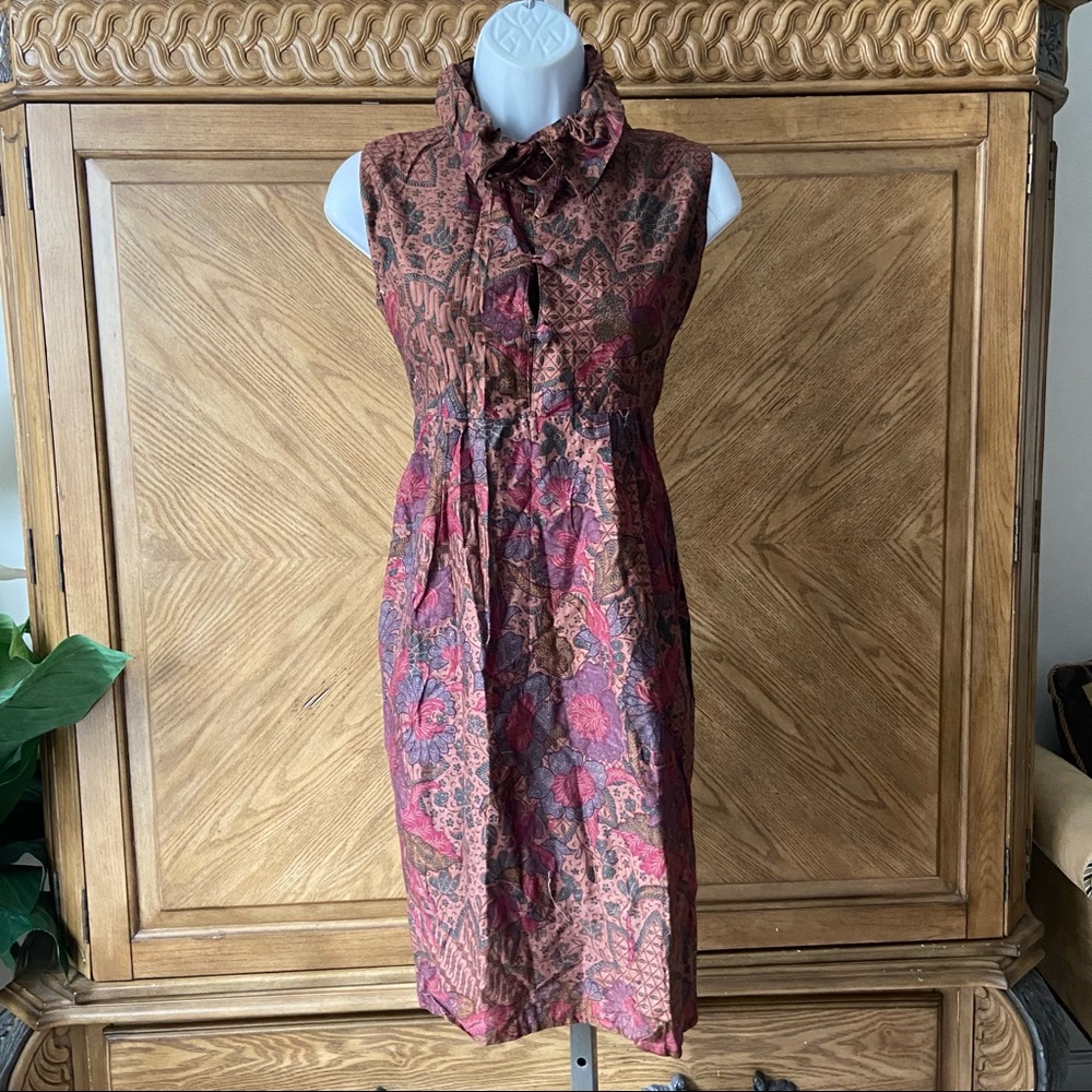 Deep purple floral sleeveless buttton tunic dress